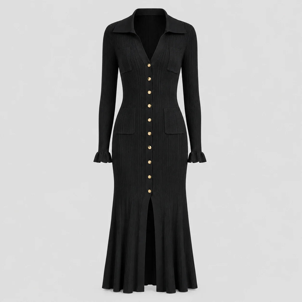 Ribbed Button Midi Dress WHD0606213