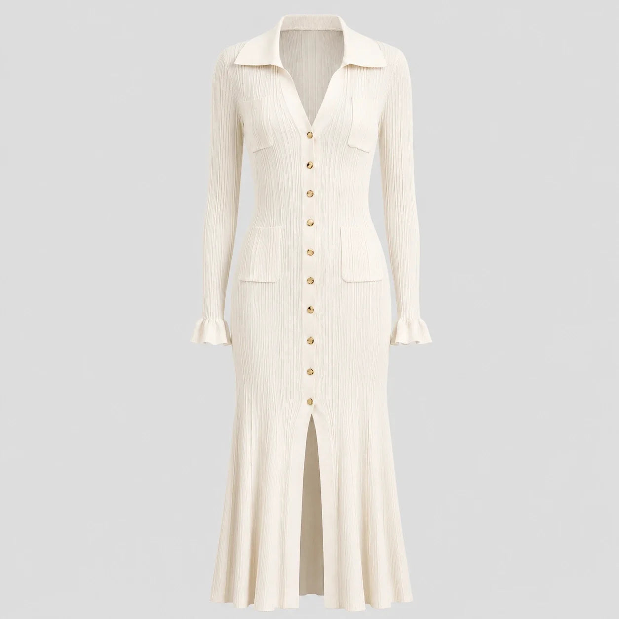 Ribbed Button Midi Dress WHD0606213