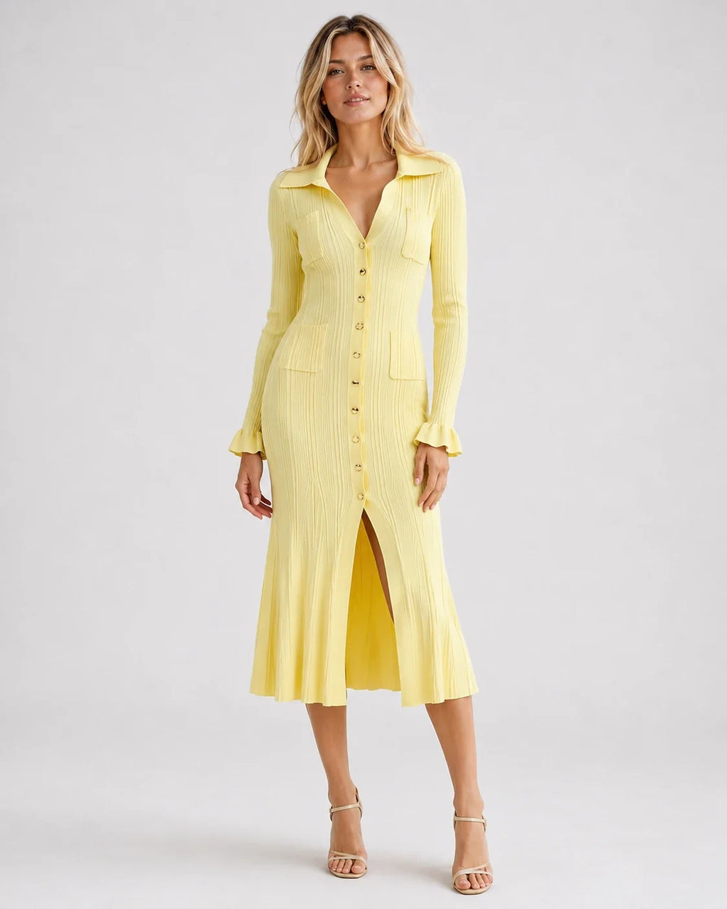 Ribbed Button Midi Dress WHD0606213