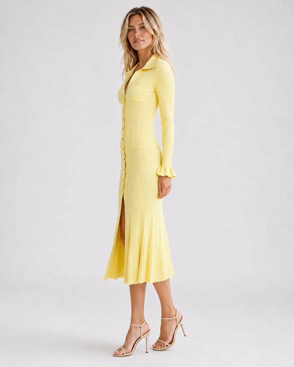 Ribbed Button Midi Dress WHD0606213