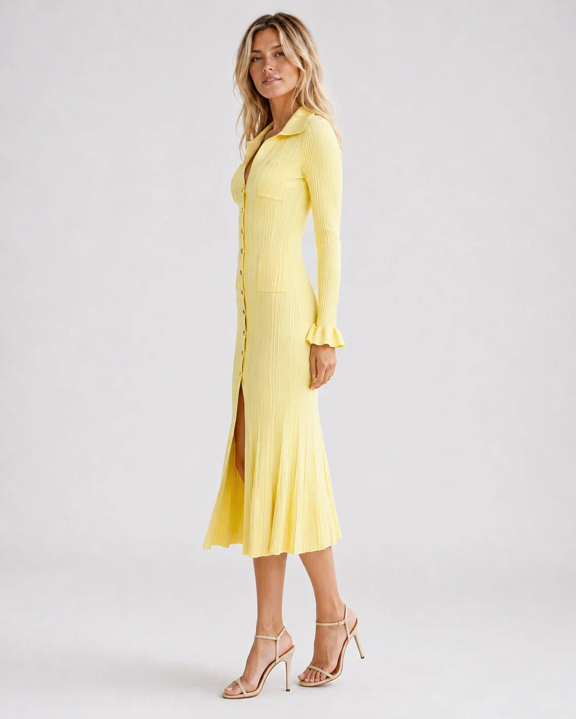 Ribbed Button Midi Dress WHD0606213