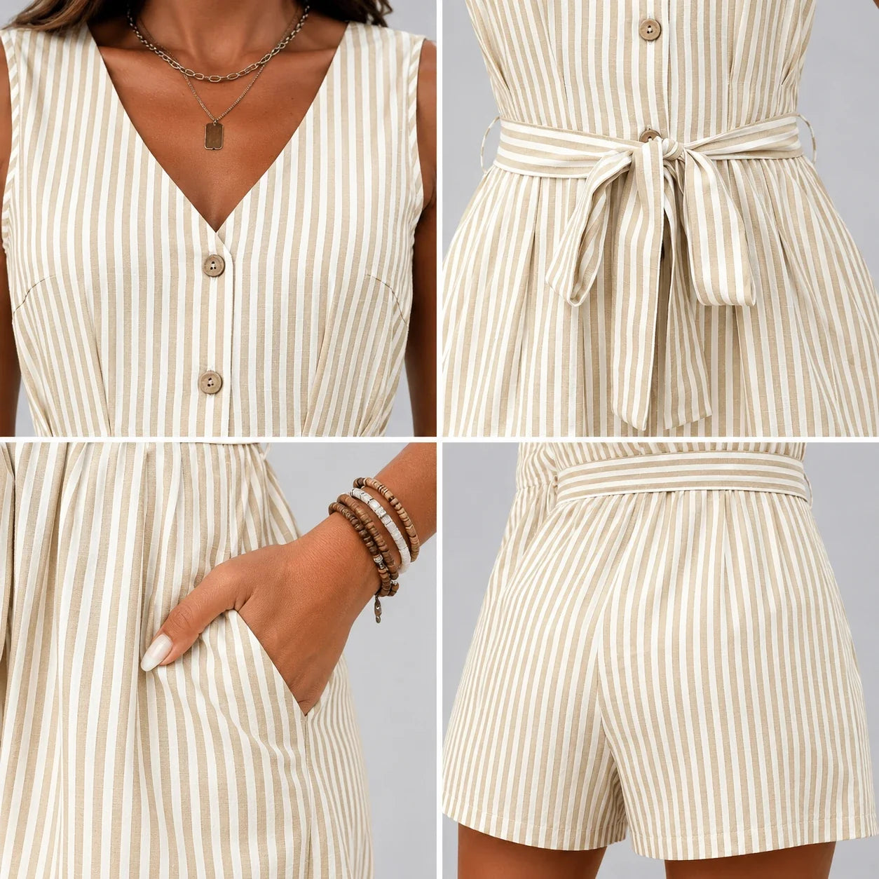 Striped Tie-Waist Romper WHD0606214