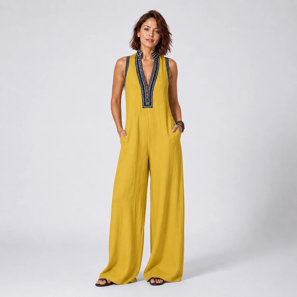 Contrast Trim Wide Leg Jumpsuit WHD0606216