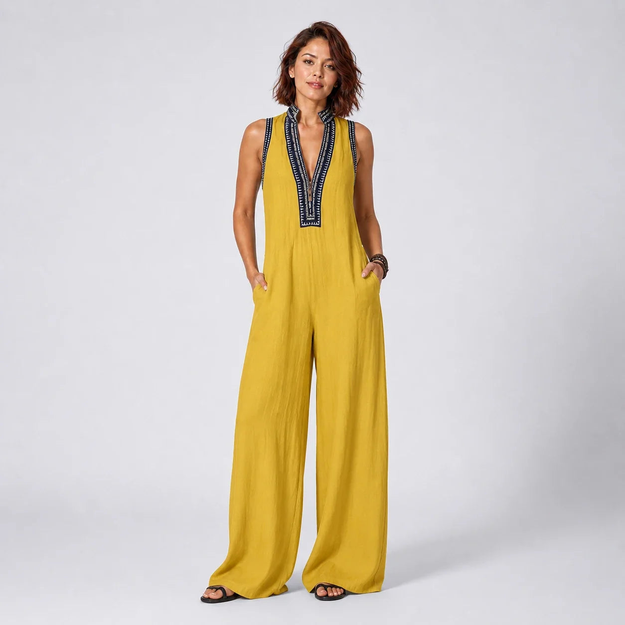Contrast Trim Wide Leg Jumpsuit WHD0606216