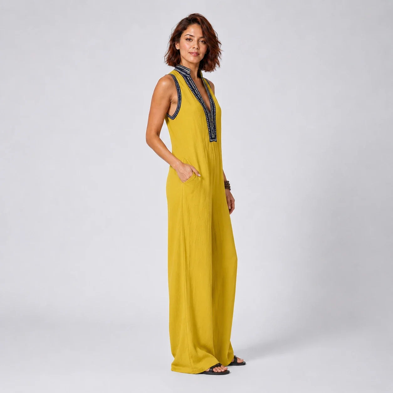 Contrast Trim Wide Leg Jumpsuit WHD0606216