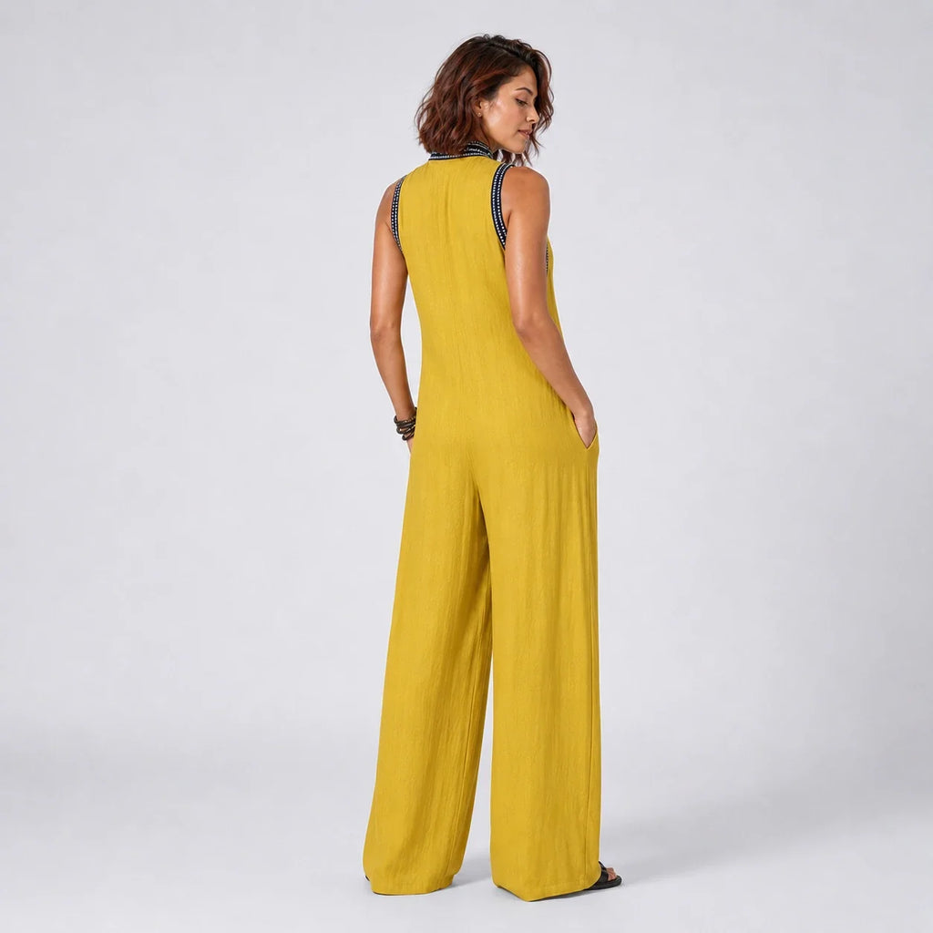 Contrast Trim Wide Leg Jumpsuit WHD0606216