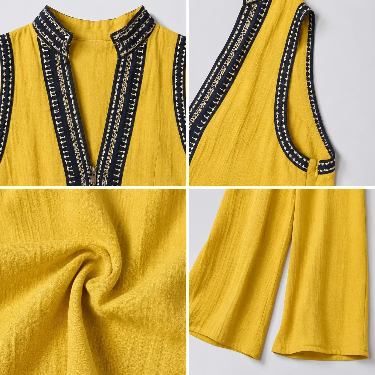 Contrast Trim Wide Leg Jumpsuit WHD0606216