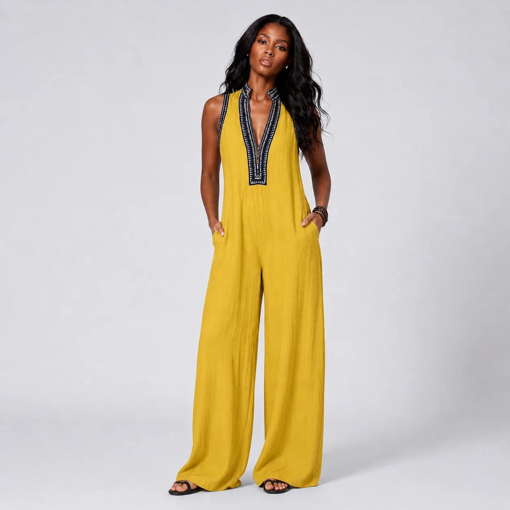 Contrast Trim Wide Leg Jumpsuit WHD0606216
