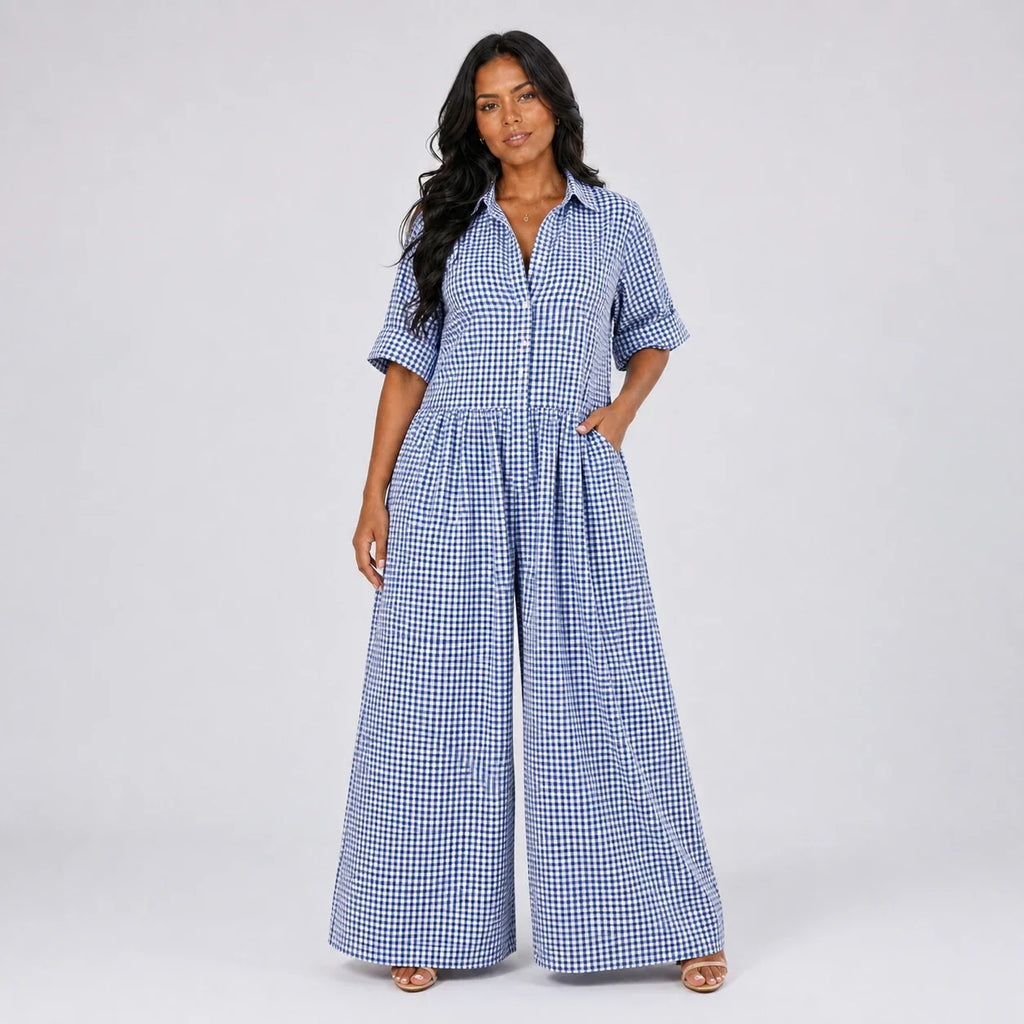 Gingham Wide Leg Jumpsuit WHD0606218
