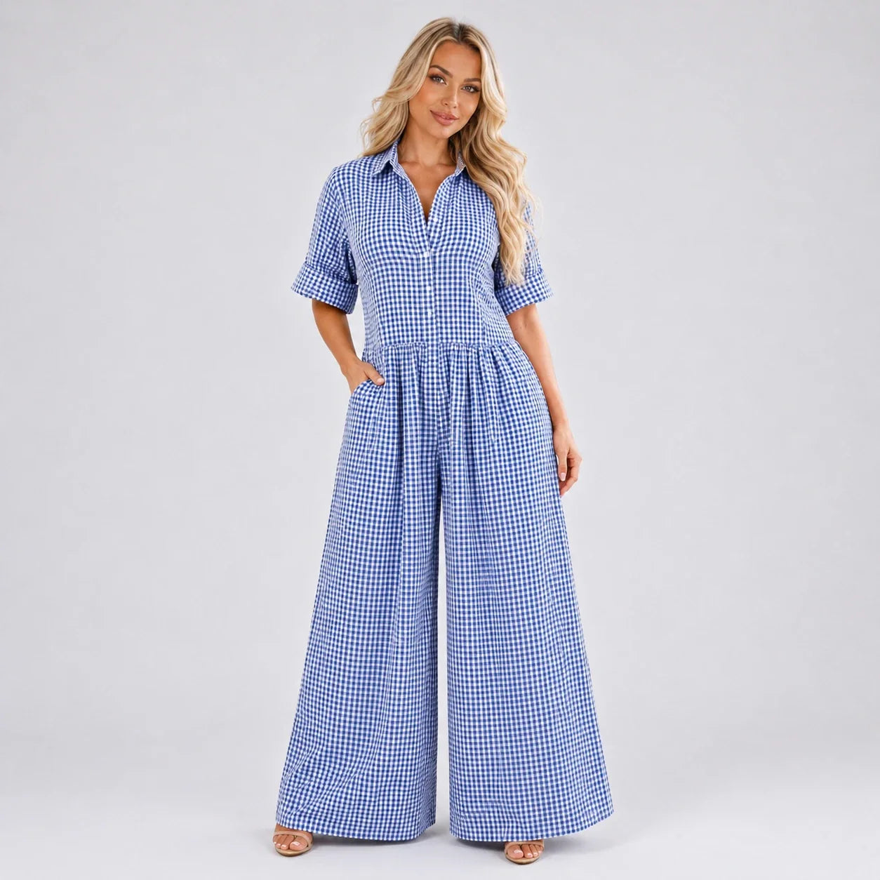 Gingham Wide Leg Jumpsuit WHD0606218