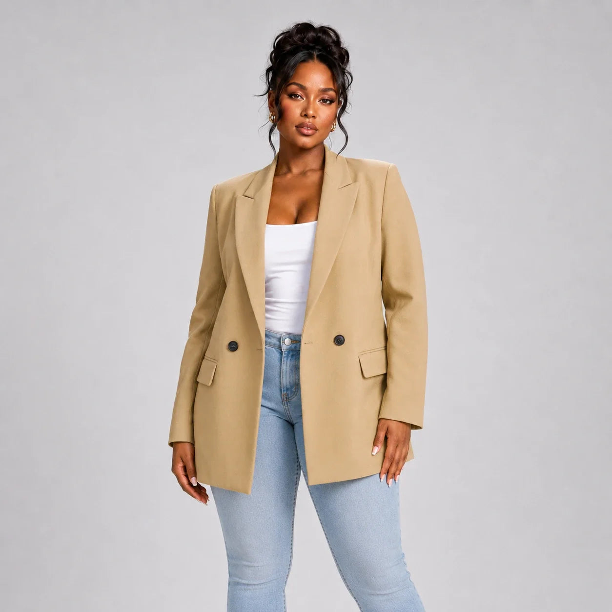Double-Breasted Beige Blazer WHD0606228