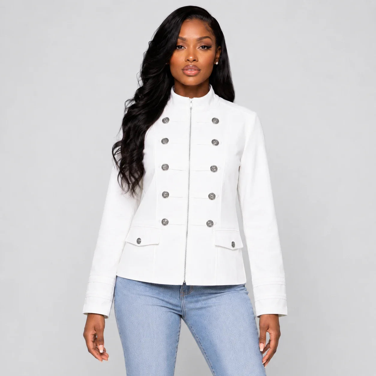 Military Button Zip Jacket WHD0606229