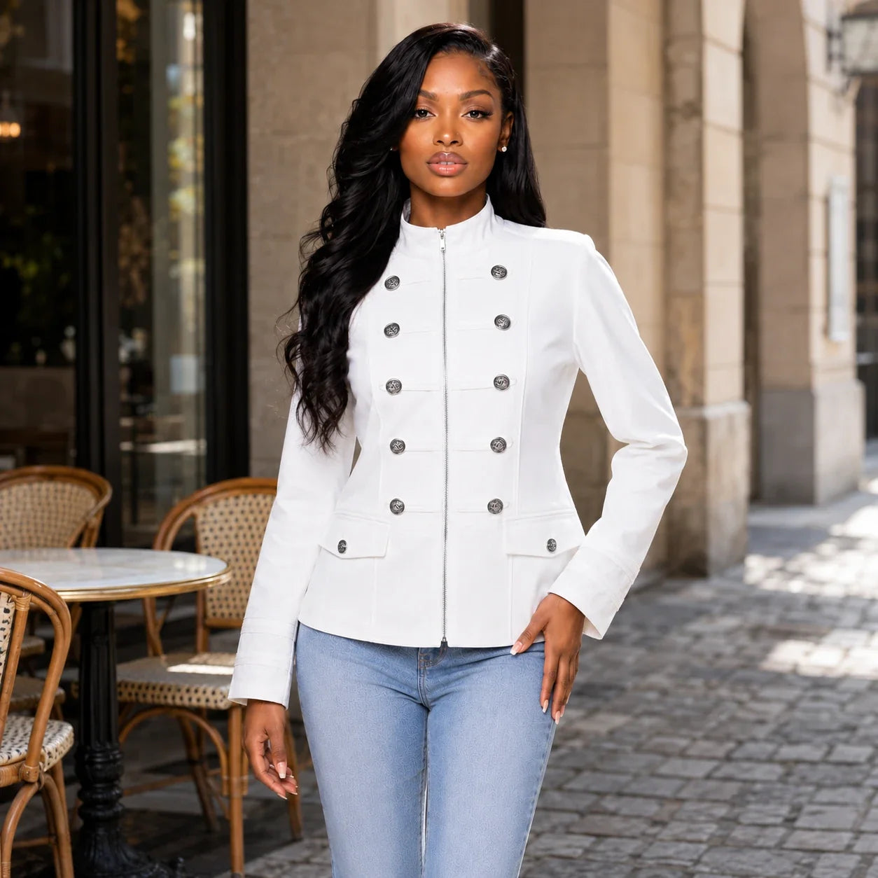 Military Button Zip Jacket WHD0606229