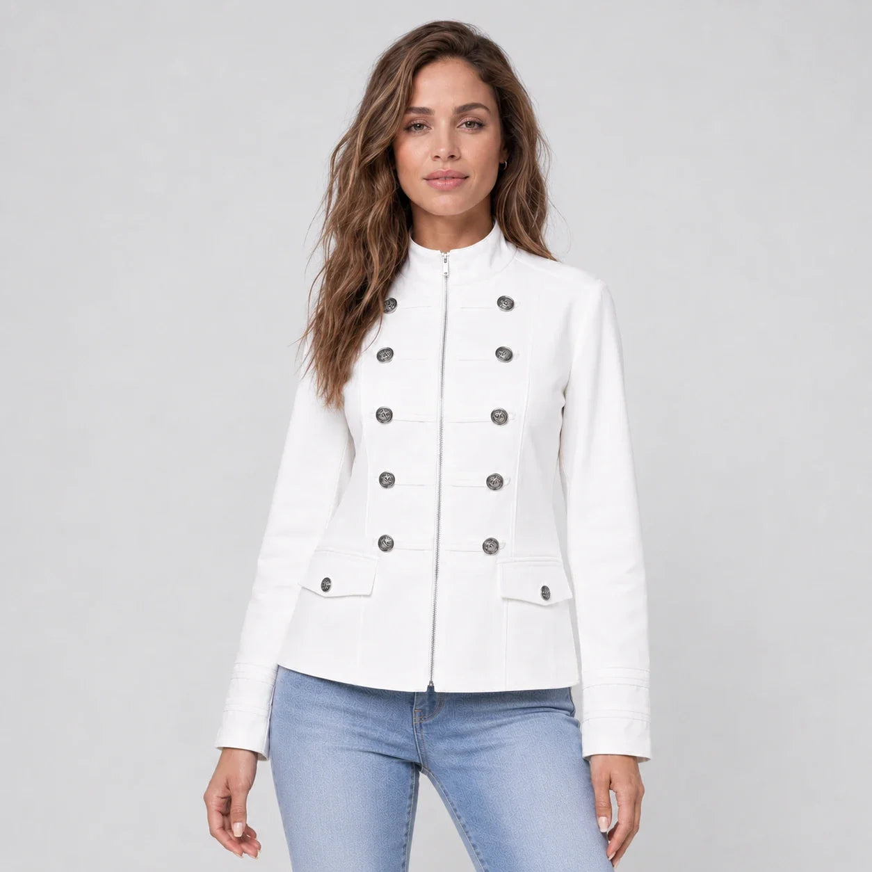 Military Button Zip Jacket WHD0606229