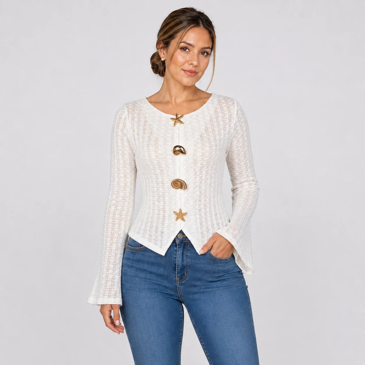 Shell Button Knit Cardigan WHD0606230