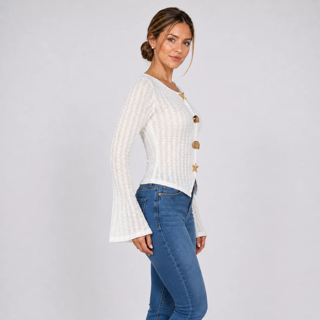Shell Button Knit Cardigan WHD0606230