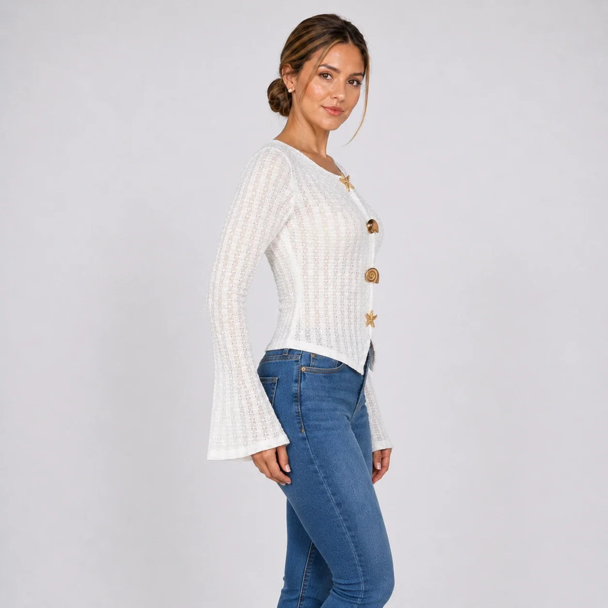 Shell Button Knit Cardigan WHD0606230