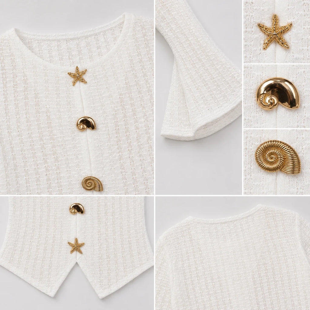 Shell Button Knit Cardigan WHD0606230