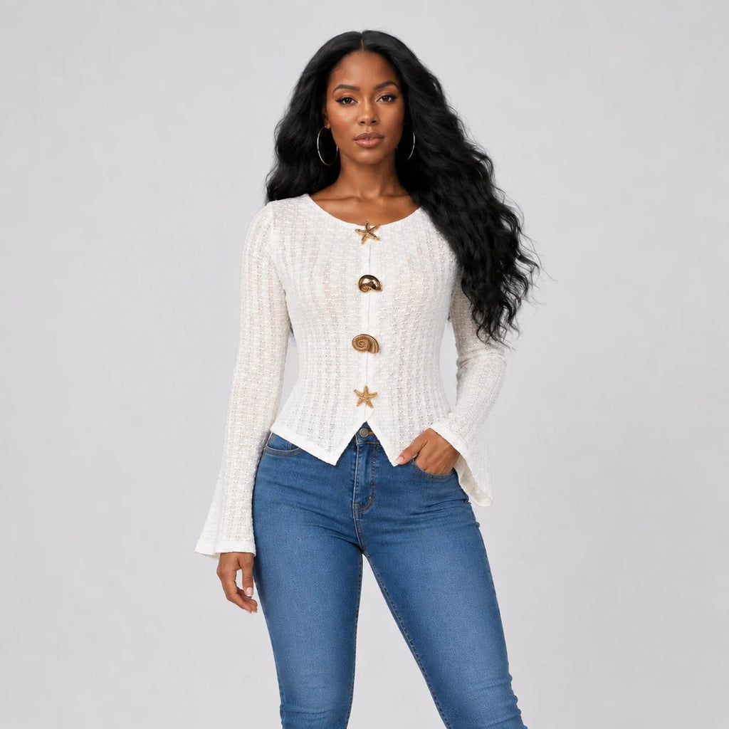 Shell Button Knit Cardigan WHD0606230