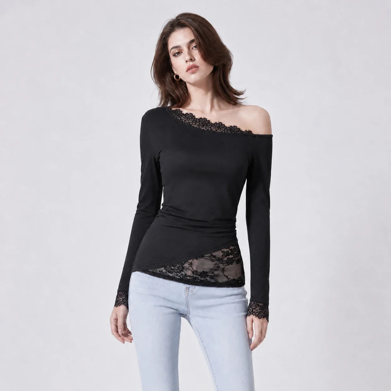 Asymmetric Lace Panel Top WHD0606231