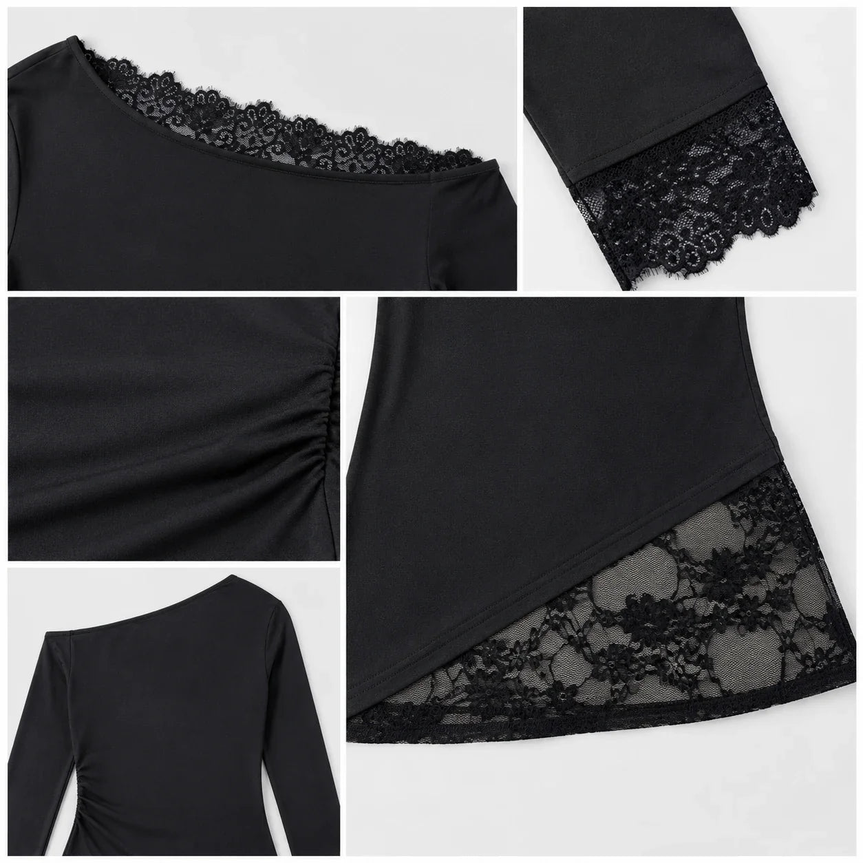 Asymmetric Lace Panel Top WHD0606231