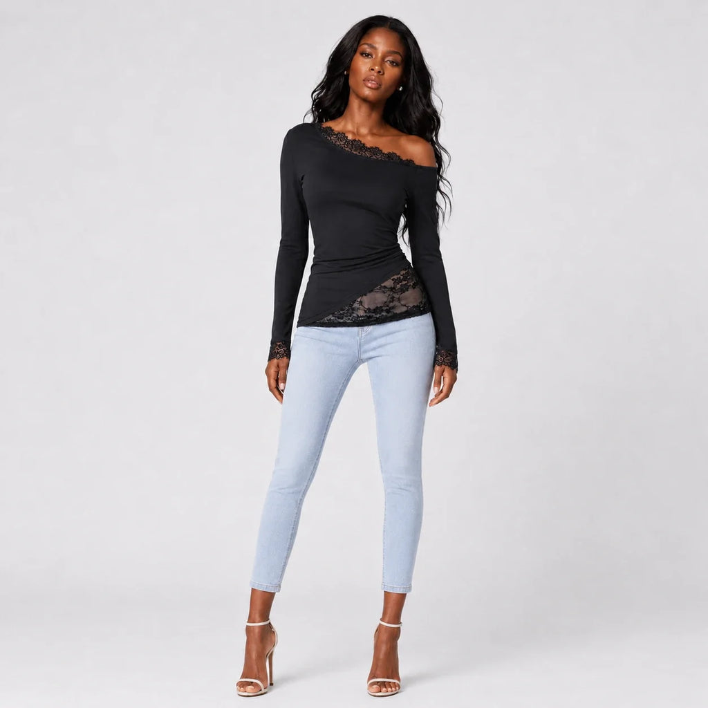 Asymmetric Lace Panel Top WHD0606231
