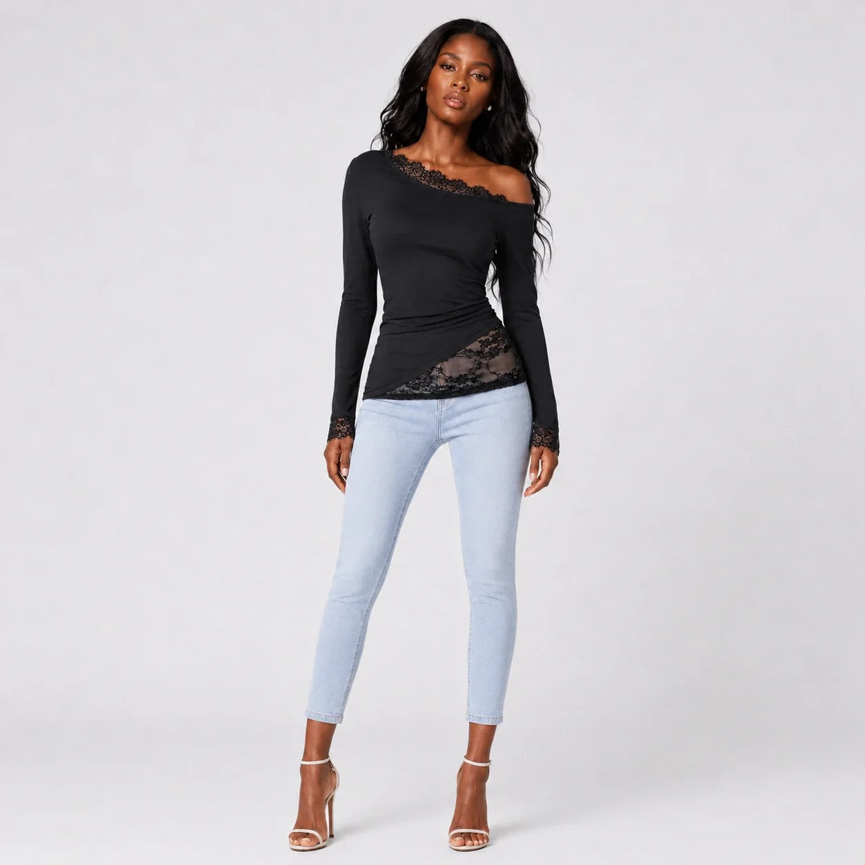 Asymmetric Lace Panel Top WHD0606231