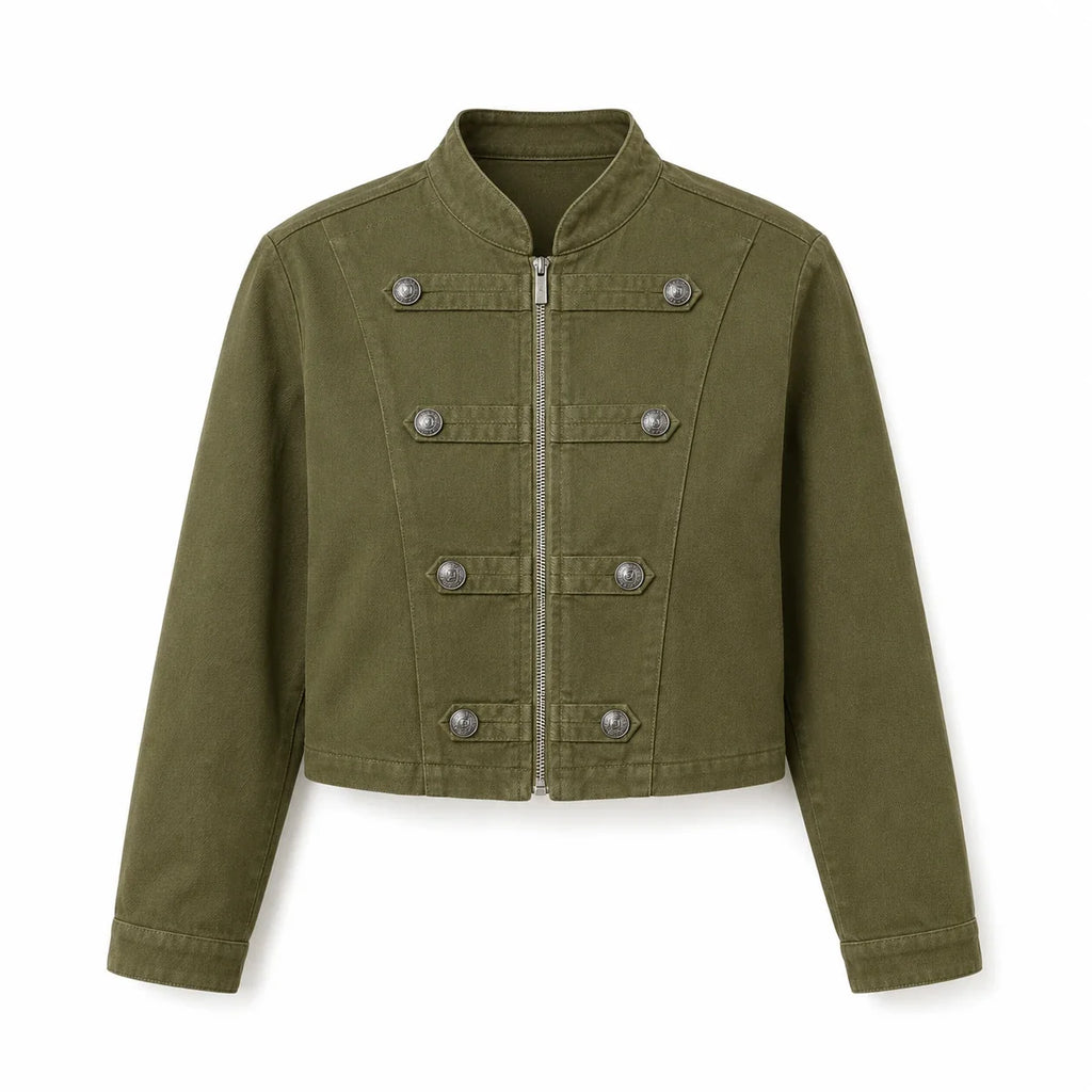 Military Button Cropped Jacket WHD0606233