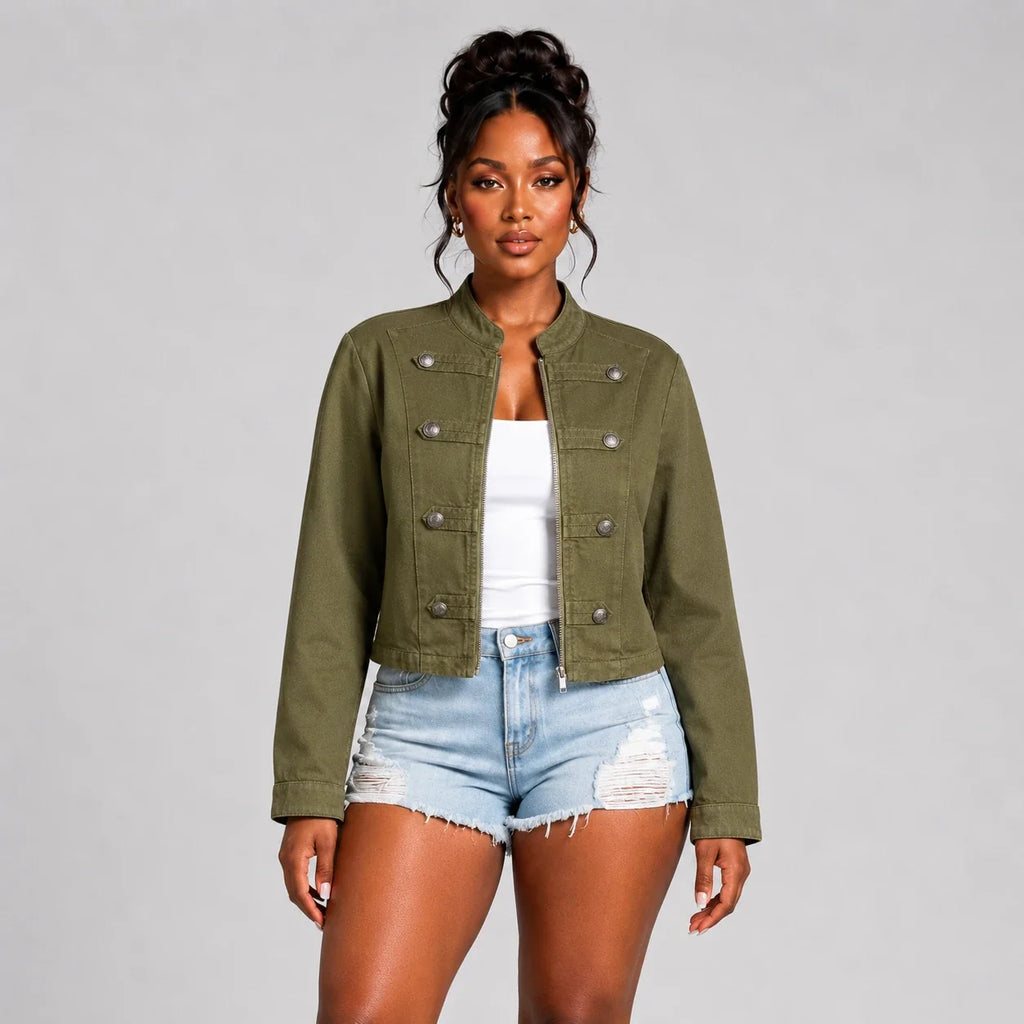 Military Button Cropped Jacket WHD0606233