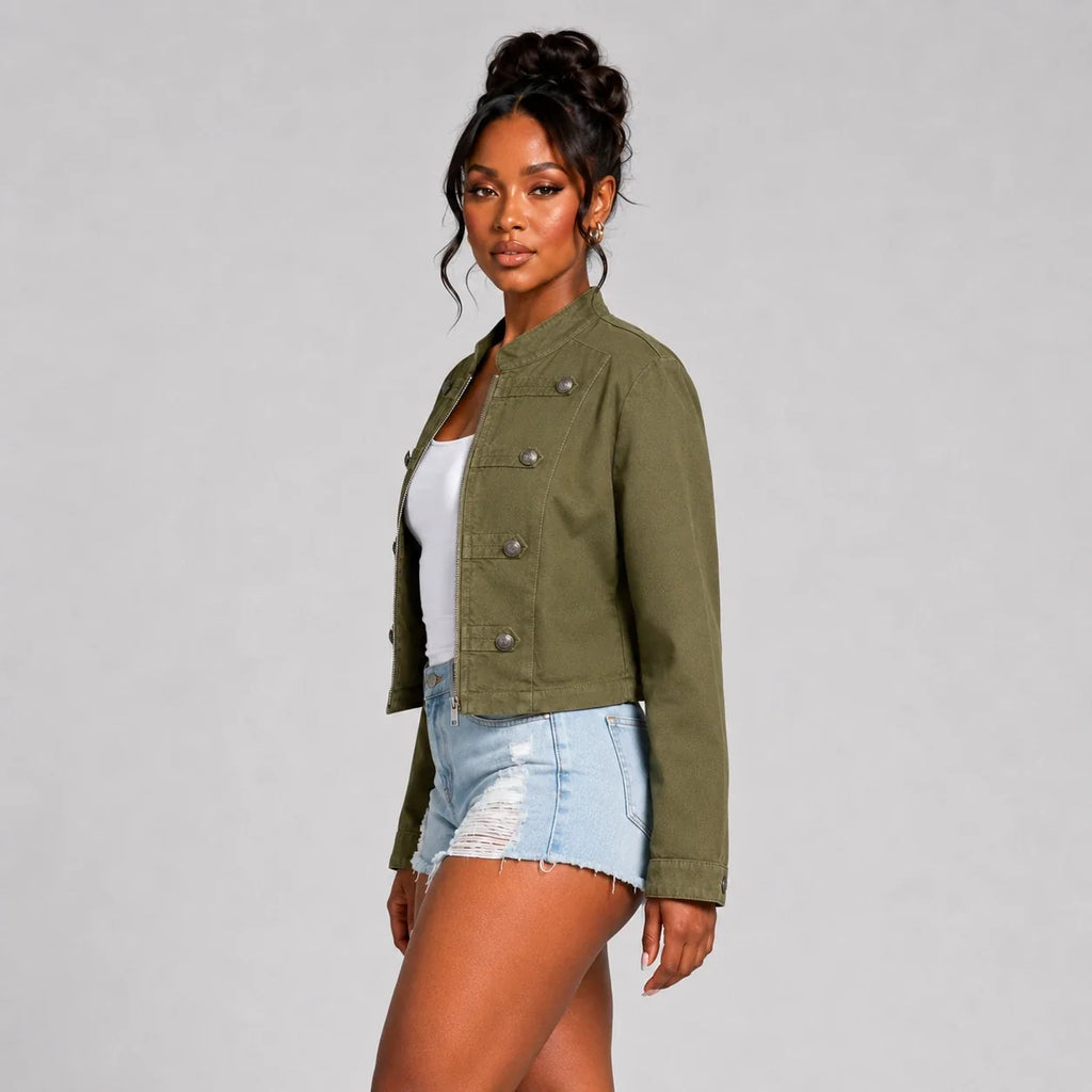 Military Button Cropped Jacket WHD0606233