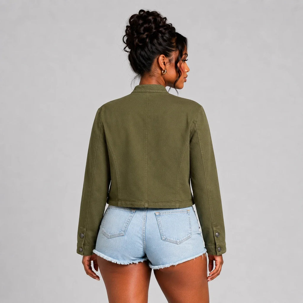 Military Button Cropped Jacket WHD0606233