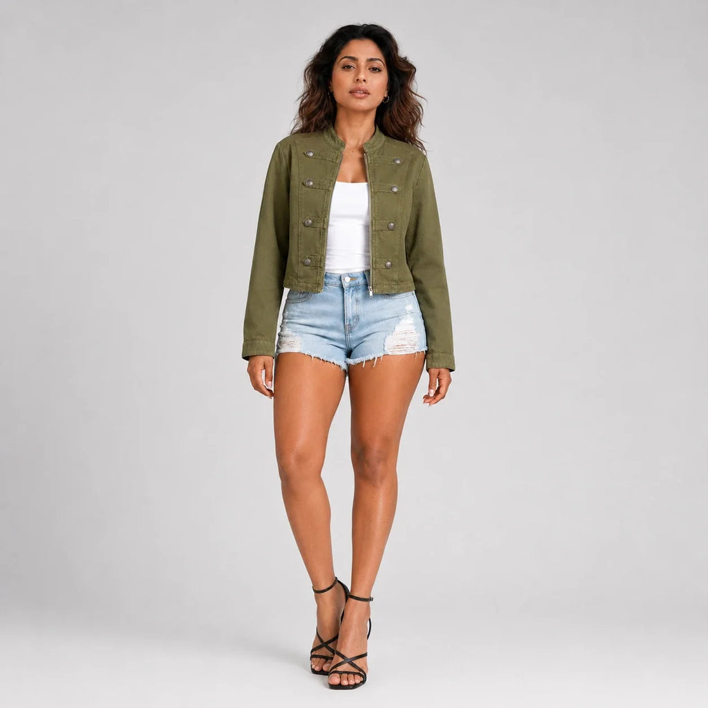 Military Button Cropped Jacket WHD0606233