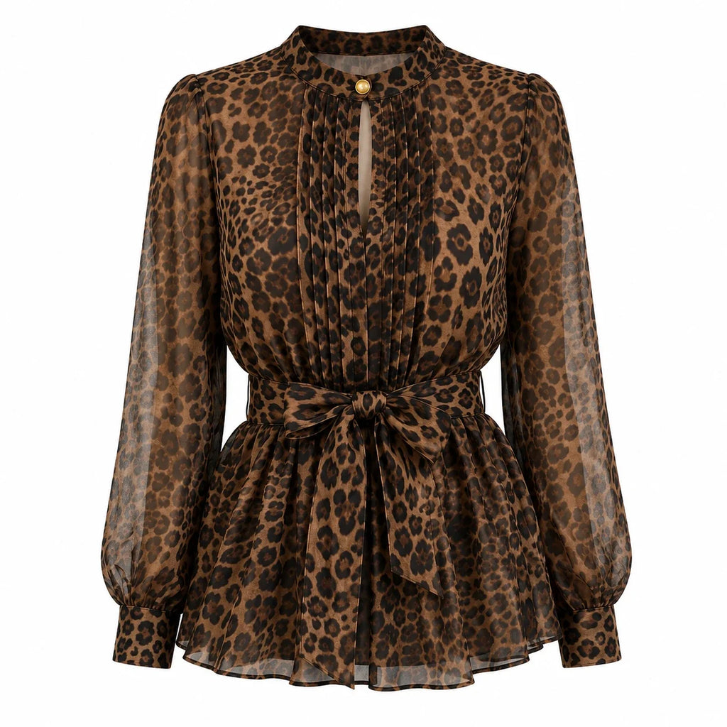 Leopard Tie-Waist Blouse WHD0606234