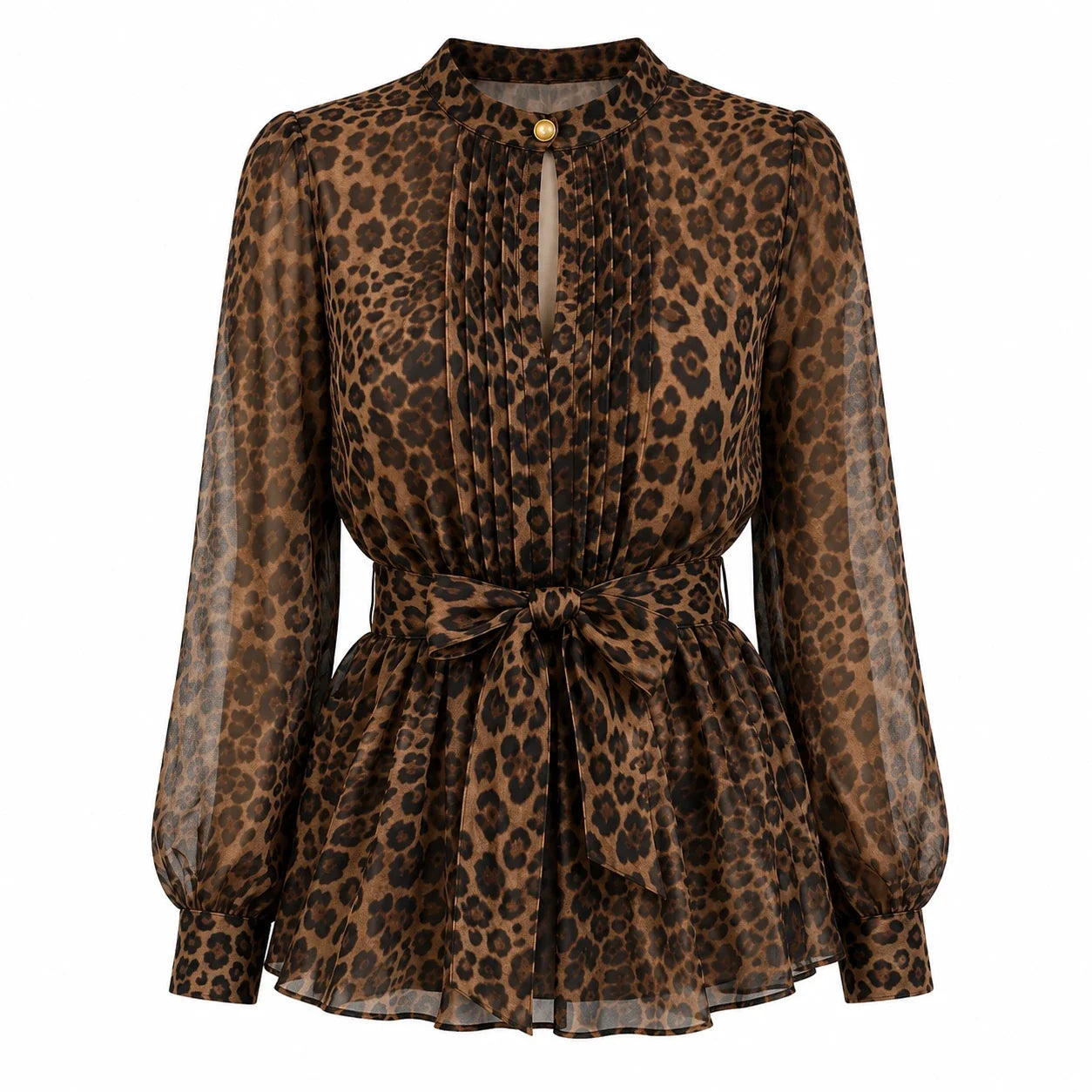 Leopard Tie-Waist Blouse WHD0606234