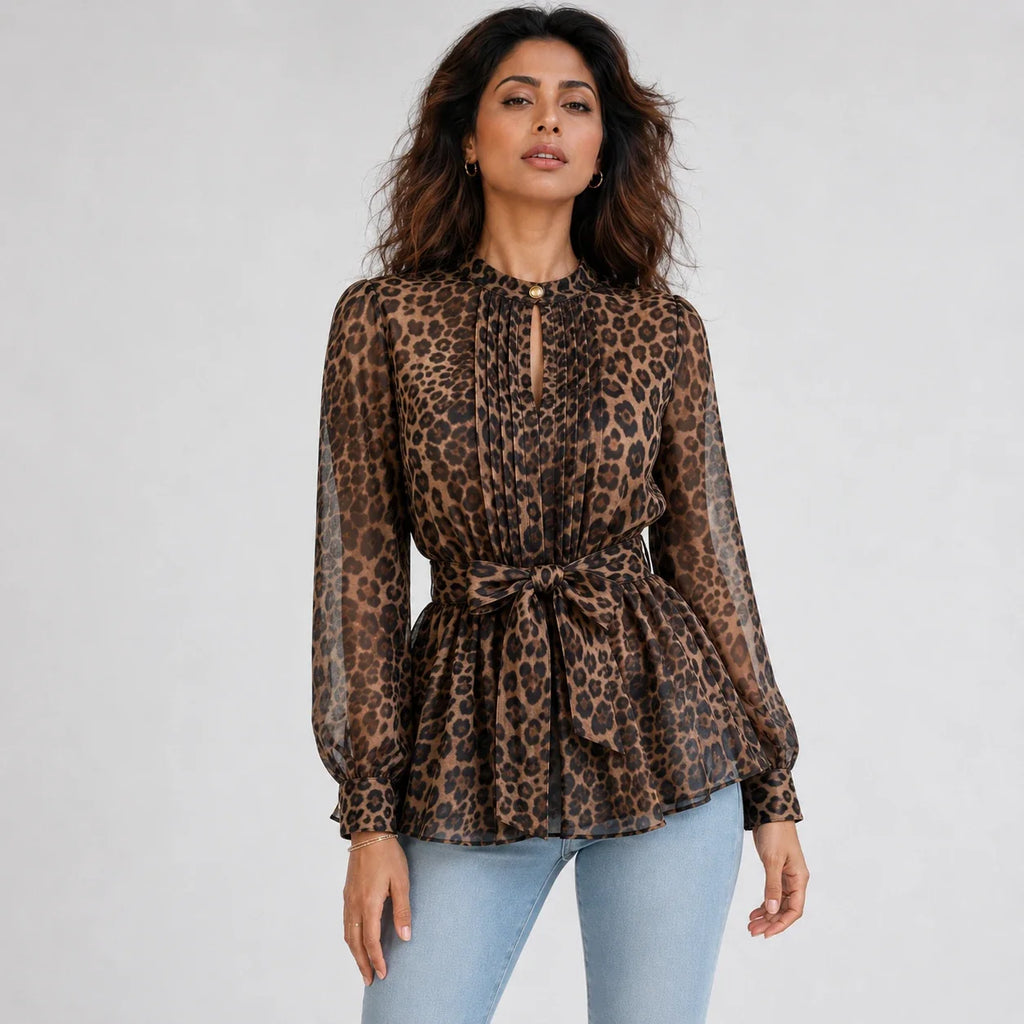 Leopard Tie-Waist Blouse WHD0606234