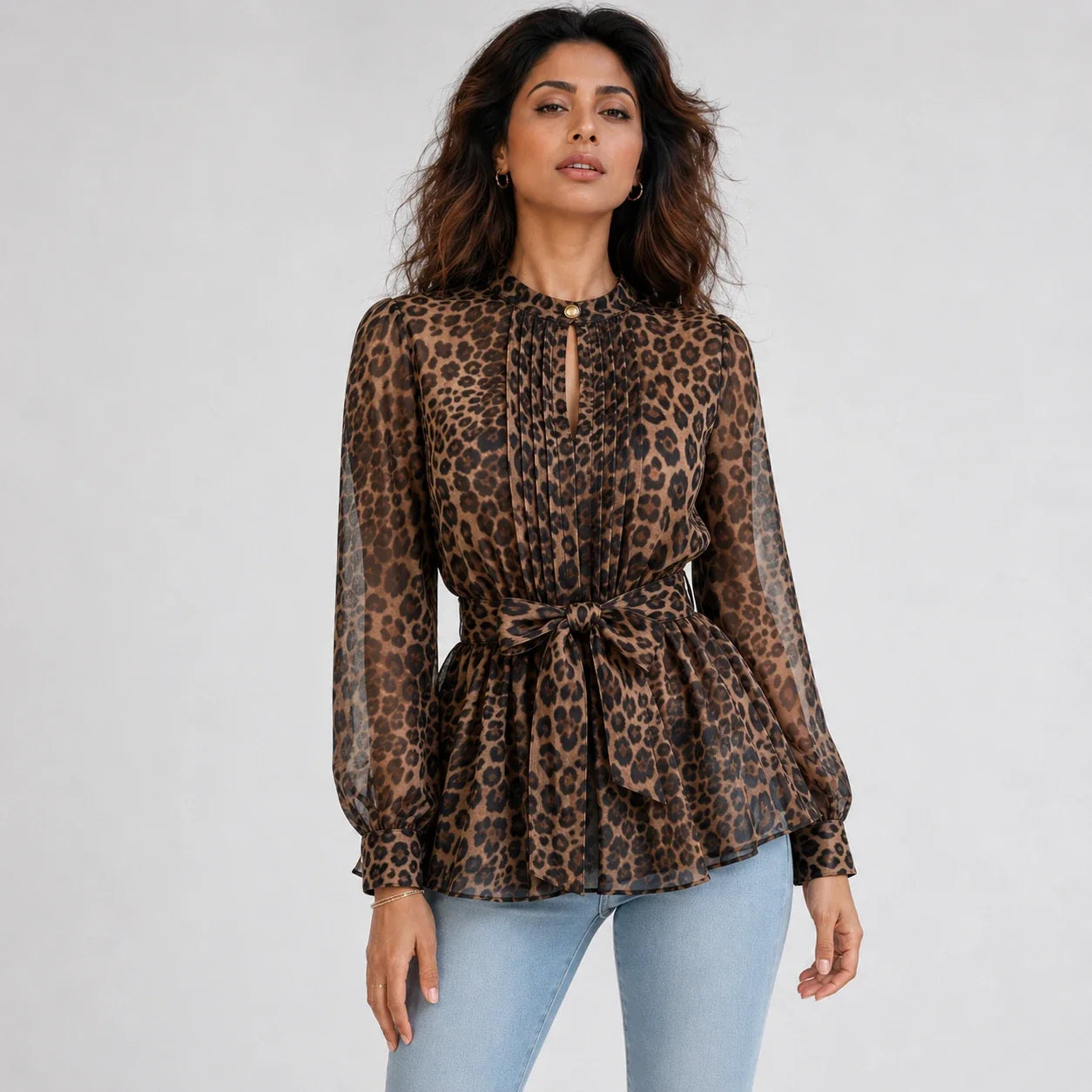 Leopard Tie-Waist Blouse WHD0606234