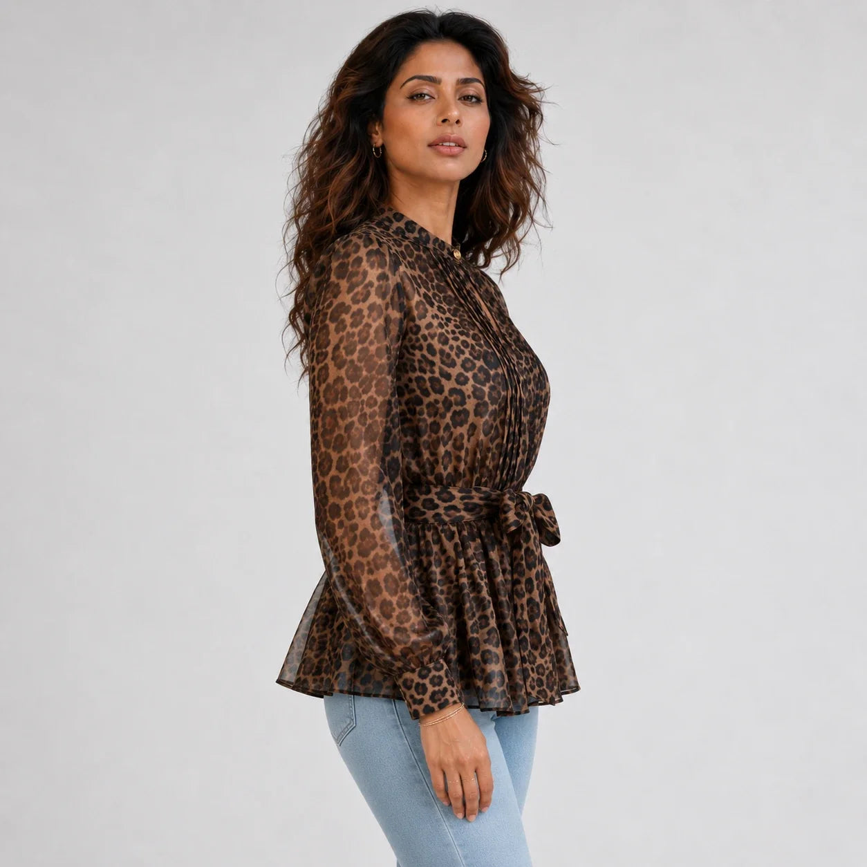 Leopard Tie-Waist Blouse WHD0606234