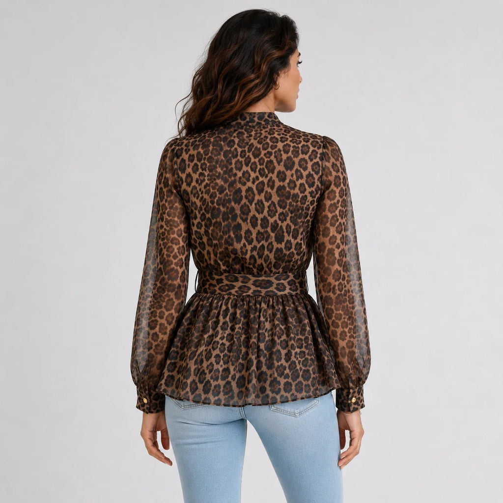 Leopard Tie-Waist Blouse WHD0606234