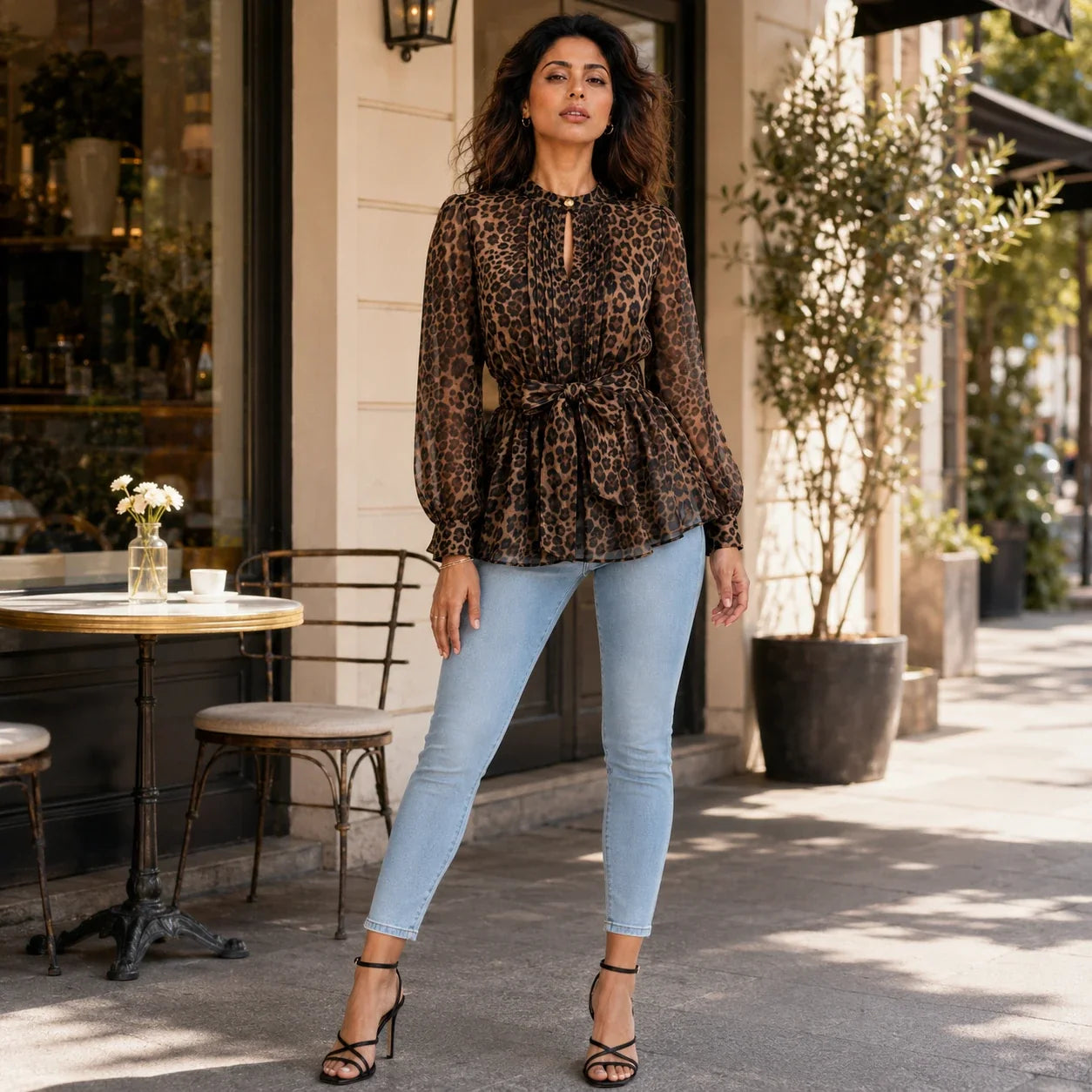 Leopard Tie-Waist Blouse WHD0606234