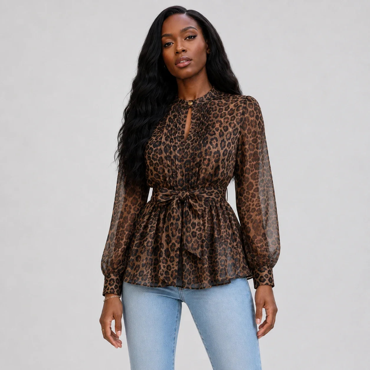Leopard Tie-Waist Blouse WHD0606234