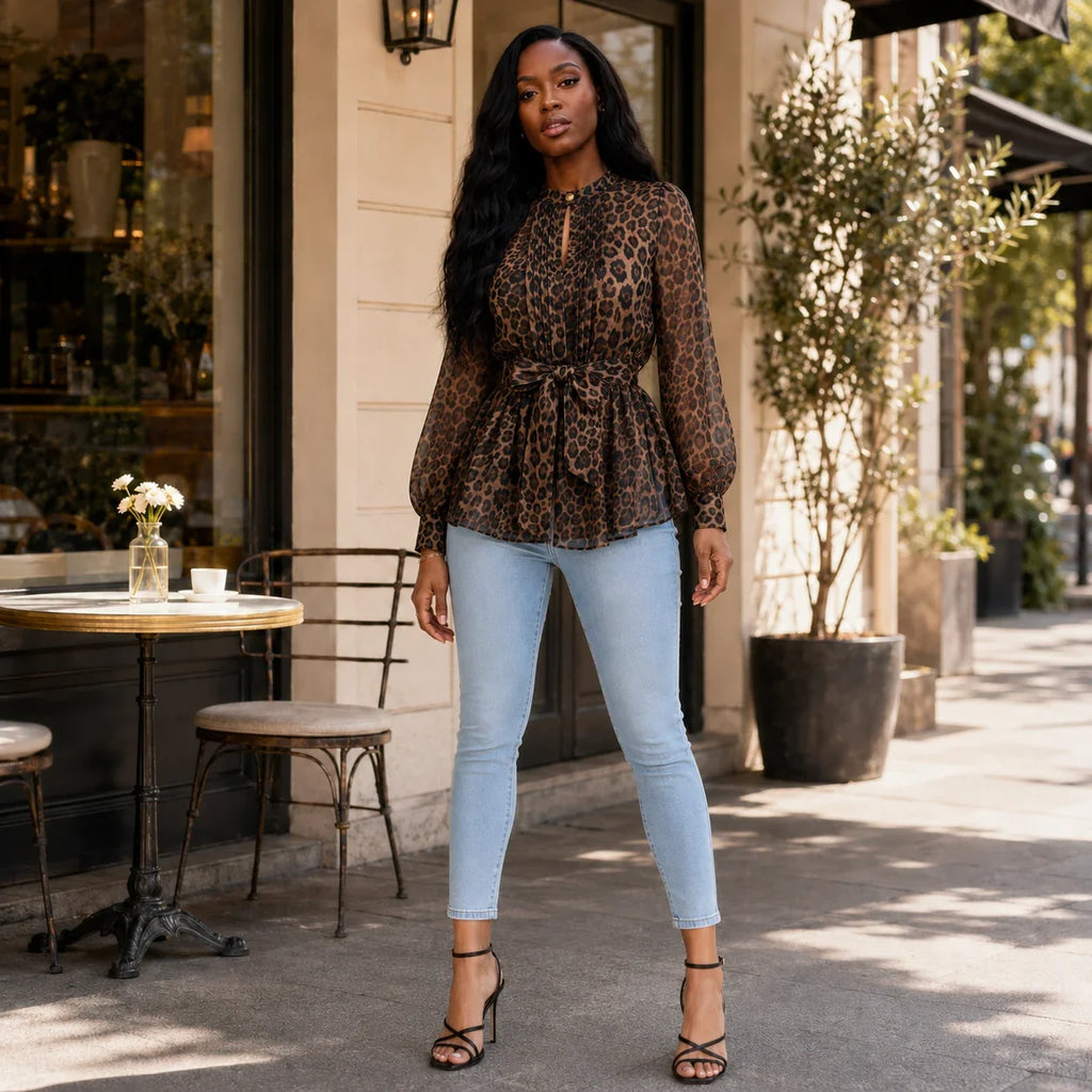 Leopard Tie-Waist Blouse WHD0606234
