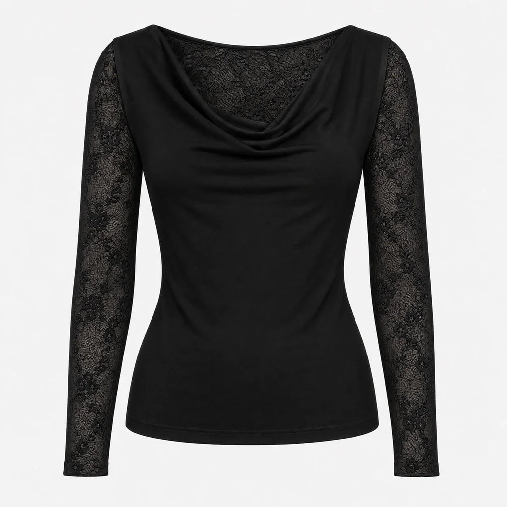 Lace Sleeve Cowl Top WHD0606235