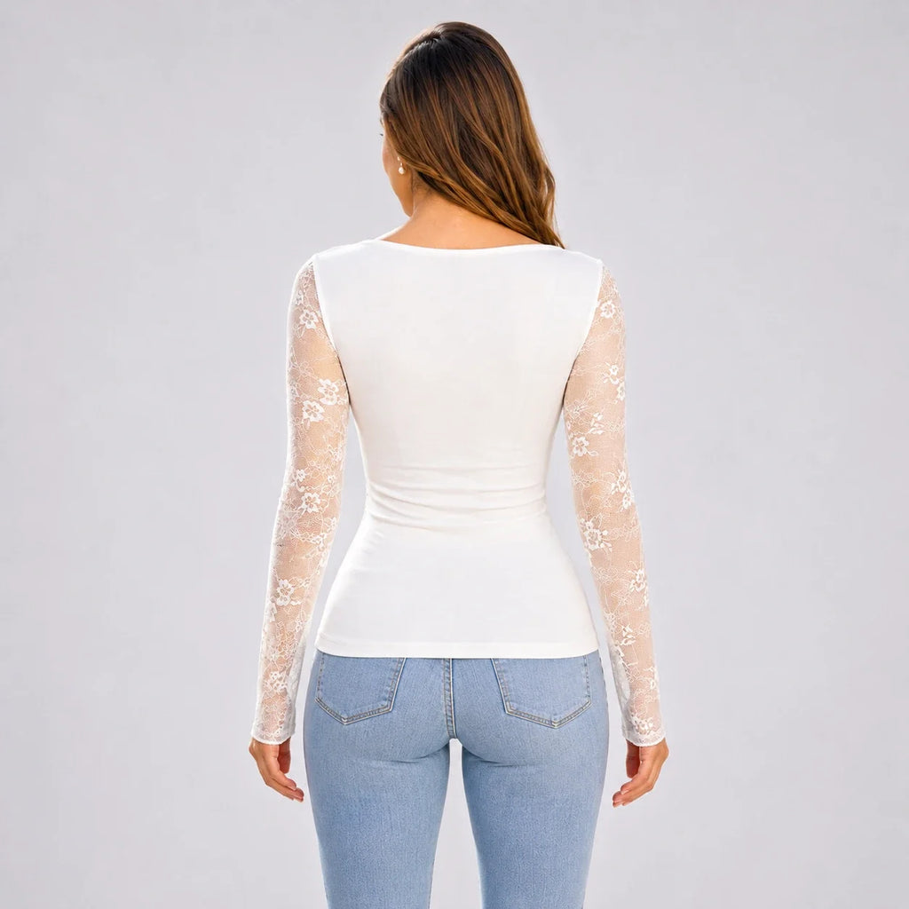 Lace Sleeve Cowl Top WHD0606235