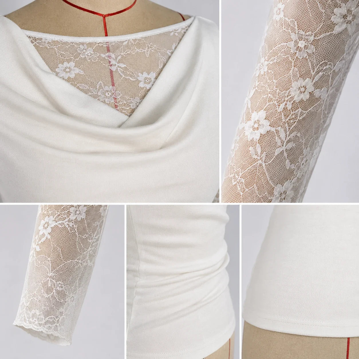 Lace Sleeve Cowl Top WHD0606235
