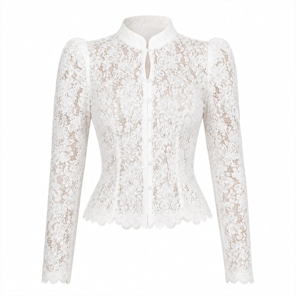 Scalloped Lace Button Blouse WHD0606236