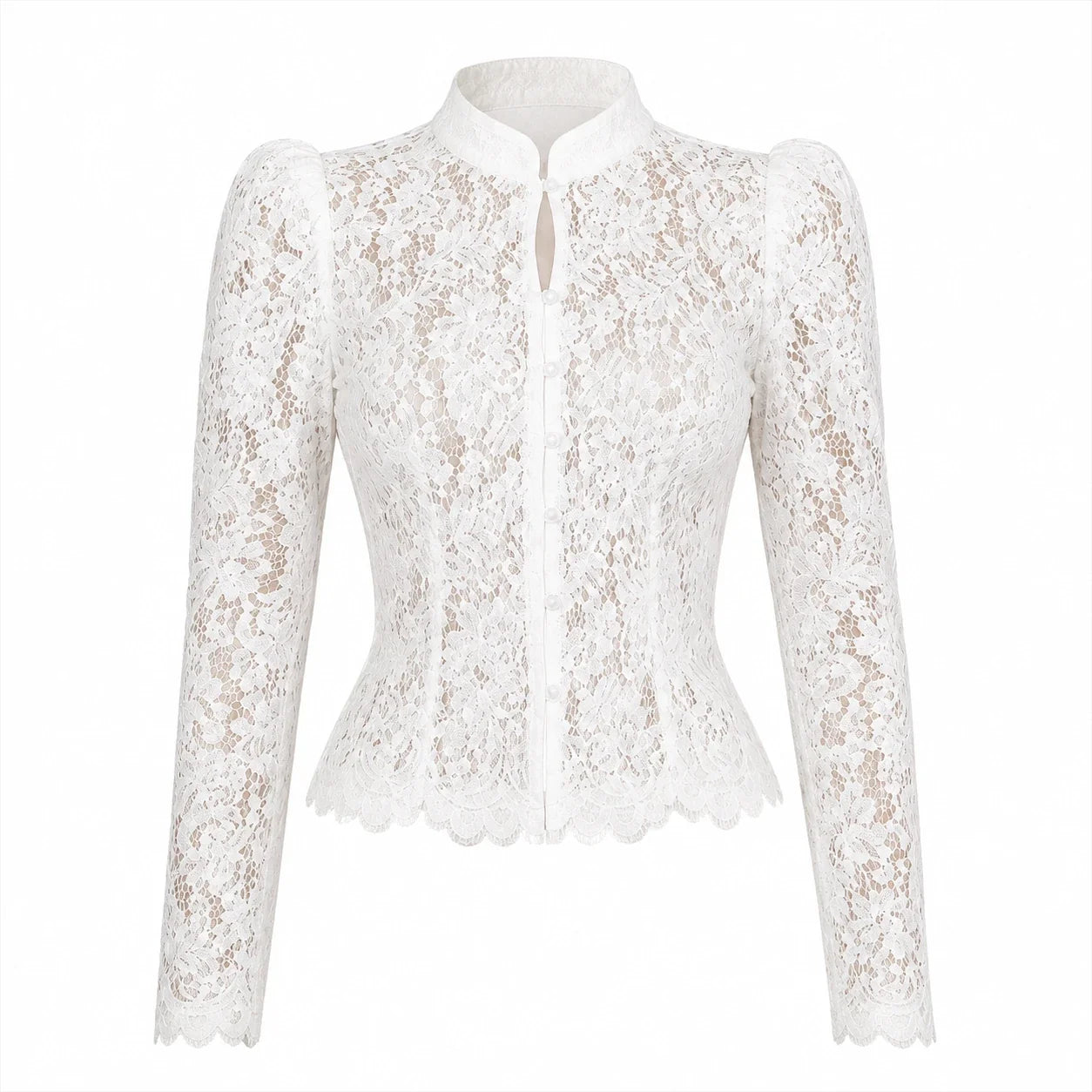Scalloped Lace Button Blouse WHD0606236