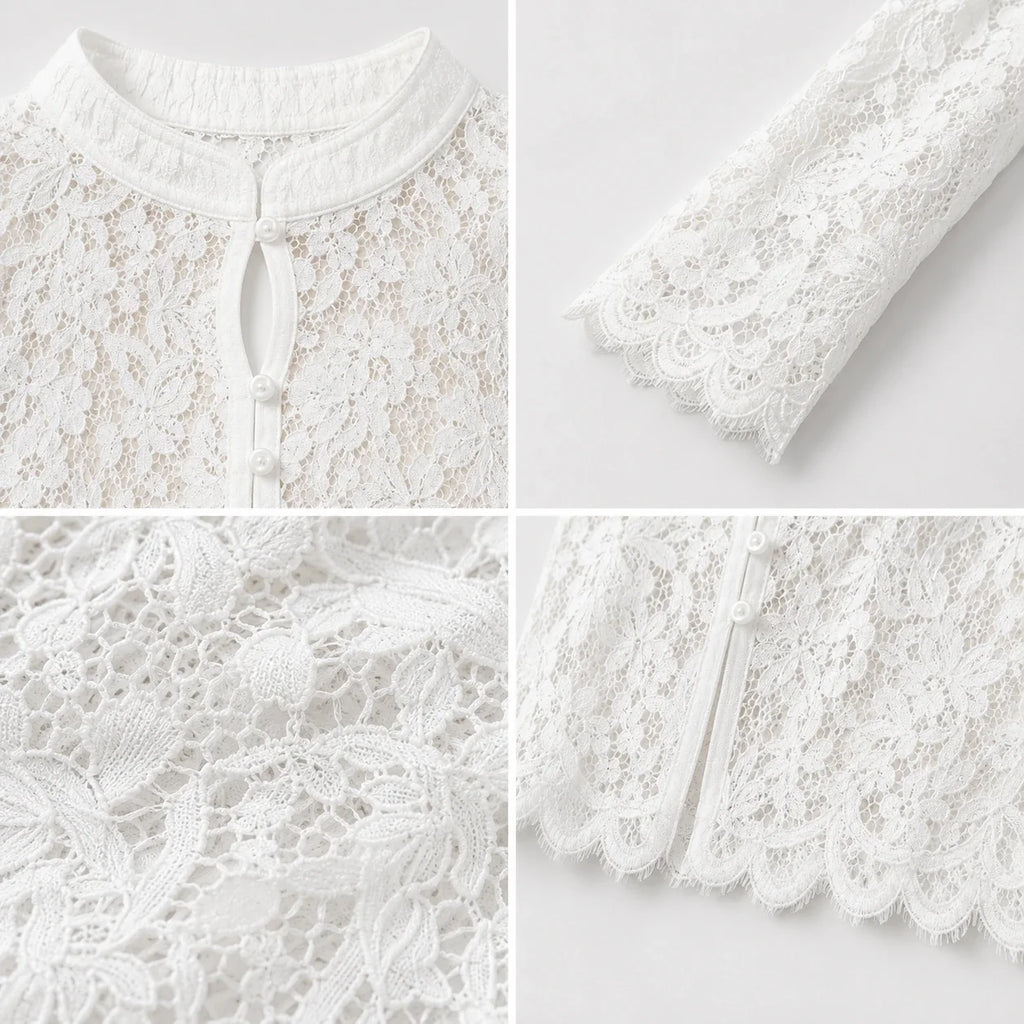 Scalloped Lace Button Blouse WHD0606236
