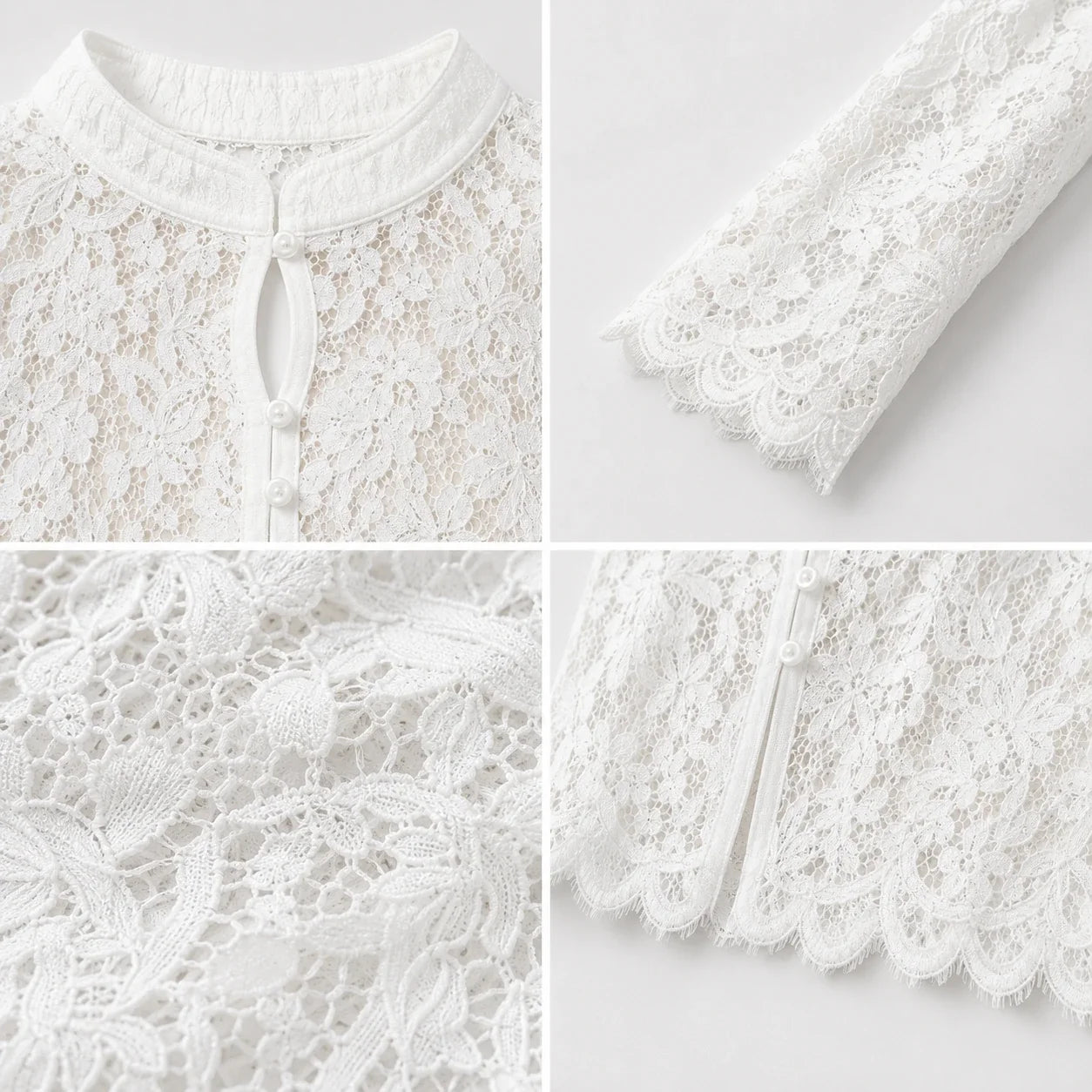 Scalloped Lace Button Blouse WHD0606236