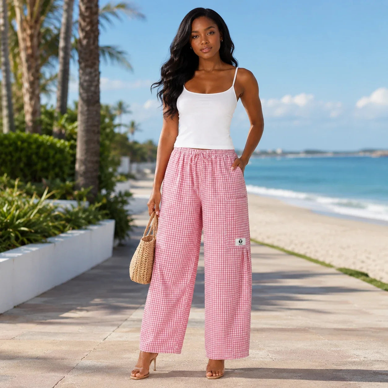 Gingham Wide Leg Pants WHD0606237