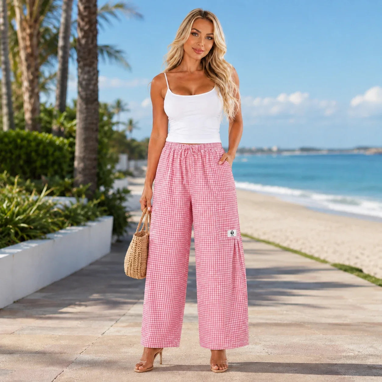 Gingham Wide Leg Pants WHD0606237